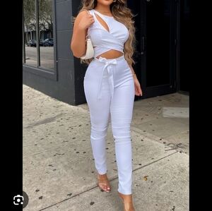 Fashion Nova White Cutout Jumpsuit
